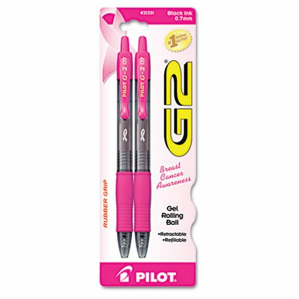 Coolcrafts G2 Pink Ribbon Retractable Gel Ink Pen- Black Ink- Fine- 2 per Pack CO3321074